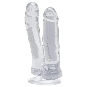 Pênis Dupla Penetração Double Cock Transparente - 17,5cm e 16,5cm