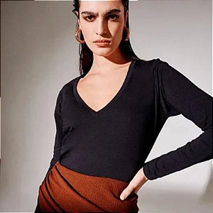 Camiseta Manga Longa de Algodão Egípcio Cor Preta Merci