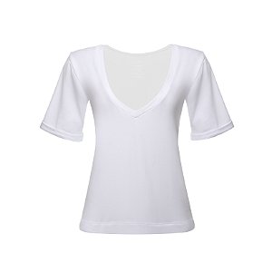 Camiseta Gola V (Reta) de Algodão Egípcio Cor Branca Merci