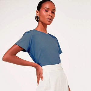 Camiseta Gola U de Algodão Egípcio Cor Azul Profundo Merci