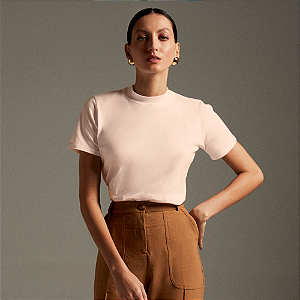 Camiseta Gola U de Algodão Egípcio Cor Rosa Claro Merci