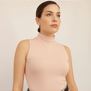 Camiseta Gola Alta de Algodão Egípcio Cor Rosa Claro Merci