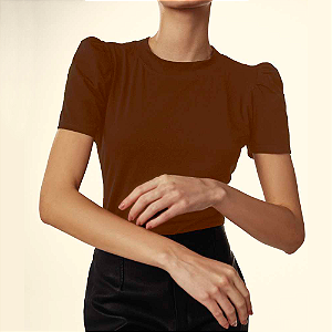 Camiseta Manga Princesa Gola Redonda de Algodão Egípcio Cor Marrom Expresso Merci