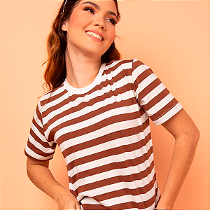 Camiseta de Algodão Sustentável Listras Náuticas Marrom