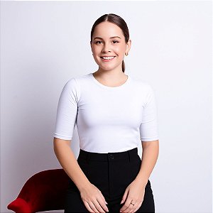 Camiseta Manga 3/4 Gola Redonda de Algodão Egípcio Cor Branco Merci