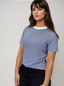 Camiseta de Algodão Sustentável Listras Riviera Azul