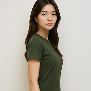 Camiseta gola U de Algodão Egípcio Cor Verde Militar