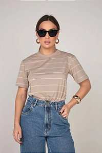 Camiseta Listra de Giz Bege