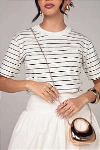 Camiseta Listra de Giz Branca com Azul
