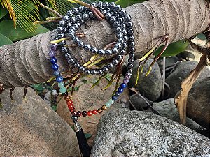 JAPAMALA 108 Contas,  Hematita Com 7 Chakras Pedras Naturais.