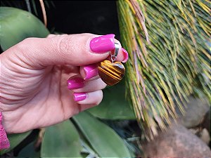 Pingente Coração Rolado OLHO DE TIGRE (Proteção contra Inveja e Mal Olhado, força pessoal)