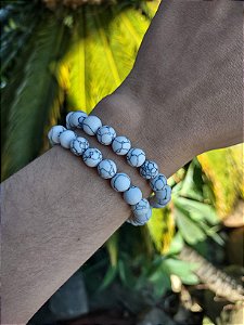 Pulseira  de HOWLITA bolinha 8mm - PEDRA DA PAZ, traz calma, contra estresse e ansiedade