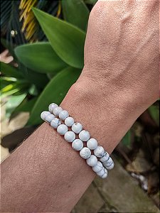 Pulseira  de HOWLITA bolinha 6mm - PEDRA DA PAZ, traz calma, contra estresse e ansiedade