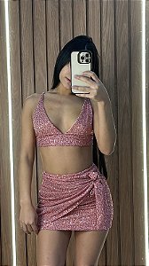 CONJUNTO SAIA NOZINHO PAETE ROSA