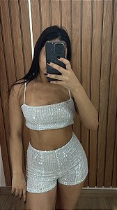 CONJUNTO SHORTS E TOP RETO PAETE  BRANCO