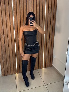 Vestido Corselet couro Preto