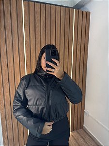Jaqueta puffer couro preta