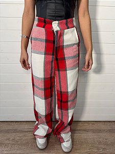 Calça wide leg xadrez vermelha