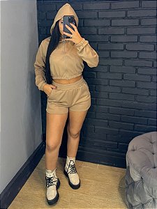 Conjunto Comfy nude - Shorts de moletom + Jaqueta moletom