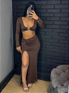 Conjunto Maite Manga longa Marrom