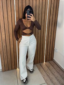 Calça Wide Leg Couro