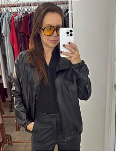 Jaqueta de Couro Sintético Feminina preta