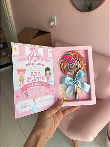 Caixa Convite com Pirulito - Circo Rosa