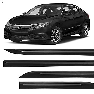 Friso Lateral Borrachão Honda Civic 2016 Até 2021 Preto e Cromado G10