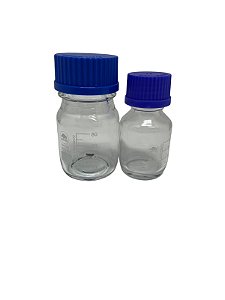 Frasco Reagente Vidro Boro Incolor Anti-Gotas Graduado Tampa Azul GL45 - IONGLASS