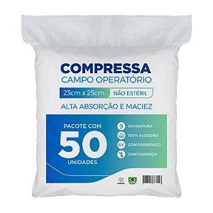 Campo Operatório 9gr C/ Radiopaco 23cm X 25cm  50 Unidades
