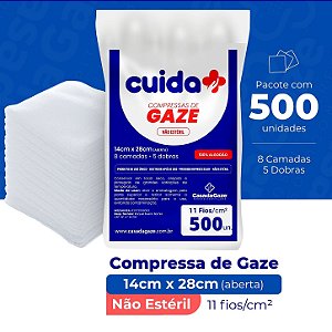 Compressa de Gaze Hospitalar 11 Fios Cuida Mais 500 Unidades