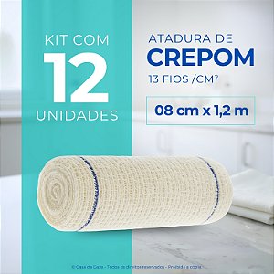 Atadura Crepom Faixa Bandagem Elástica 08cmx1.2m Kit 12 Un