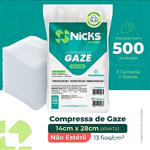 Compressa De Gaze Nicks Pharma 500 Unidades 13 Fios Algodão