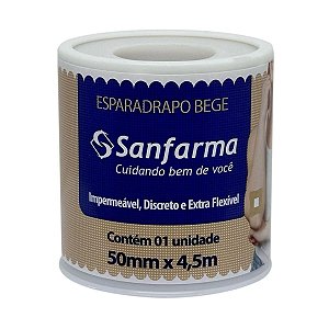 Esparadrapo Impermeavel Bege Sanfarma 50mm x 4,5m 3 Unid
