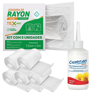 Atadura Rayon Estéril Texmed 7,5x5m 5 un + Óleo Girassol 100ml