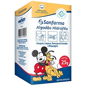 Algodão Hidrófilo Sanfarma Disney Mickey Rolo 25g 5 Caixas