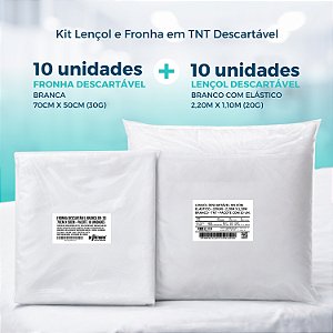 Kit Lençol Descartável TNT com Elástico 20g 2,20x1,10 + Fronha Descartavlel TNT 50x70 – 10 Unidades