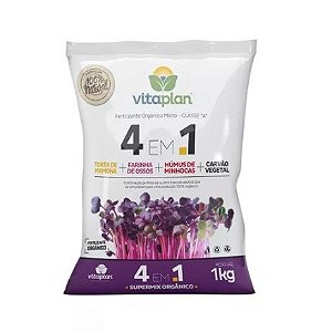 Adubo Fertilizante 4 em 1 Torta Mamona Farinha Ossos Humus de Minhoca e Carvão Vegetal Nutriplan 1 kg