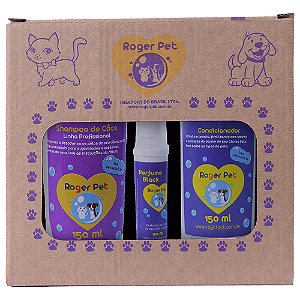 Kit Roger Pet Shampoo De Coco 150ml + Condicionador 150ml + Perfume Black 20ml