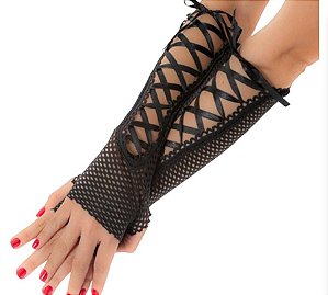 Luvas Renda Arrastão Longa - Preta Pimenta Sexy