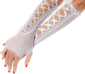 Luvas Renda Arrastão Longa - Branca Pimenta Sexy