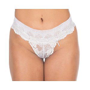 Calcinha Fio Dental Renda Dupla Branca Pimenta Sexy