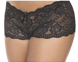 Calcinha Caleçon Renda Preta Pimenta Sexy