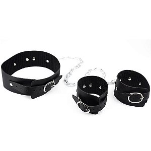 Kit Coleira E Algemas Com Corrente 50cm Dominatrixxx