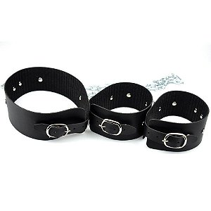 Kit Coleira E Tornozeleiras Com Corrente 1,2m Dominatrixxx