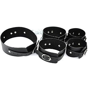 Kit Coleira Algema E Tornozeleiras Com Corrente 1.20m Dominatrixxx