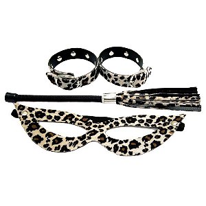 Kit Chicote Com Máscara E Algema Fina Pelúcia Dominatrixxx