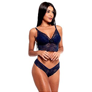 Conjunto Cropped Fio Dental Rendado Sensual Love