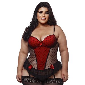 Espartilho Plus Size Bojo Tule Bordado Macler