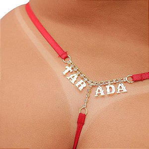 Fio Dental Plus Size Vermelha Palavras Strass Tallyta